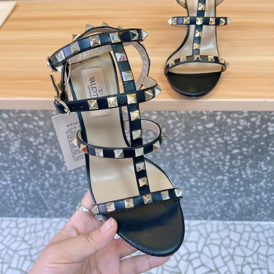 View 2 of Valentino Women Black Leather Studded Strappy Heels