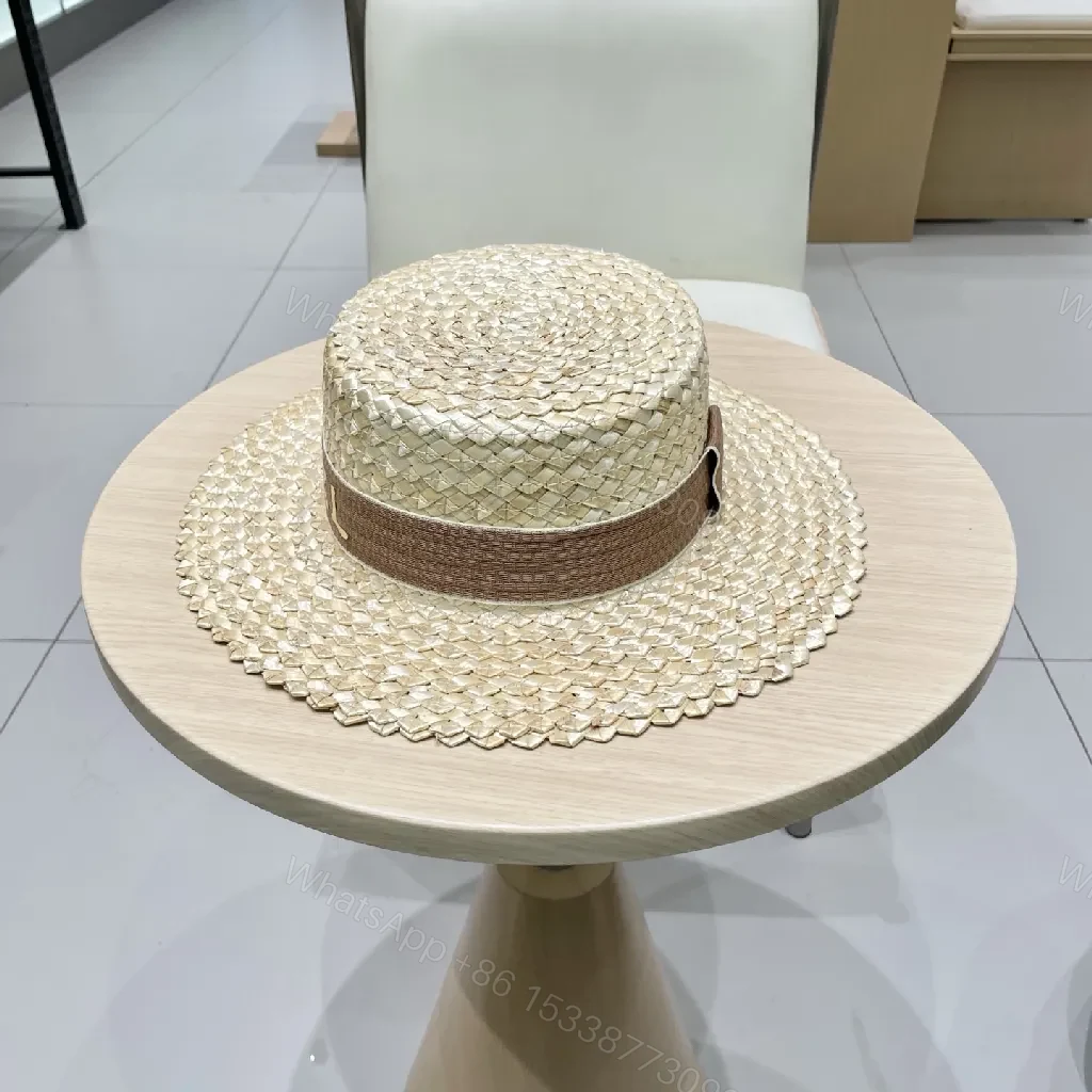 View 9 of Light Straw Hat with Brand Band, Woven, Luxe Sun Hat