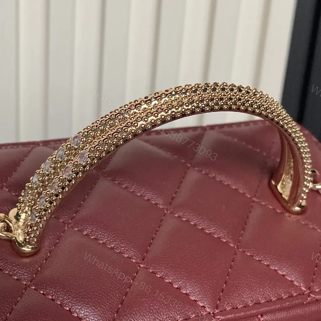 View 5 of Quilted Burgundy Leather Mini Bag - Chain Strap, Gold Hardware