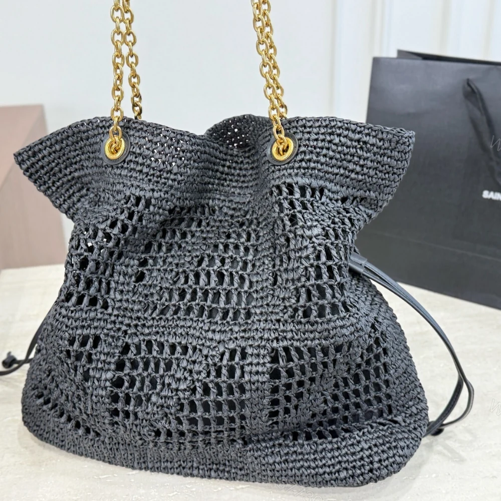 View 3 of Saint Laurent Jamie Shopping In Raffia Black 35Cm
