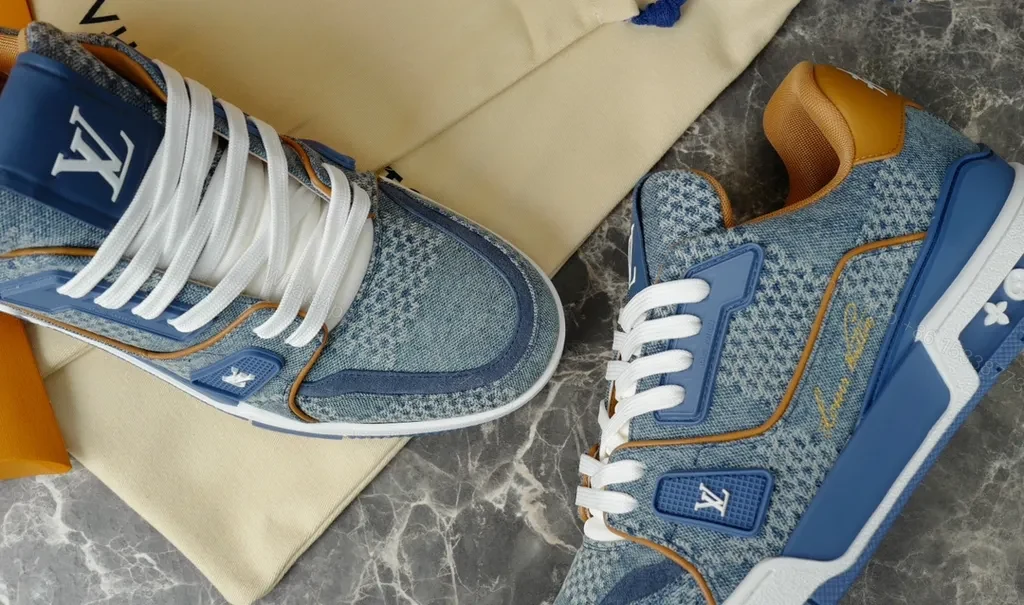 View 7 of Denim Luxe LV High-Top Trainer with Signature Monogram Details