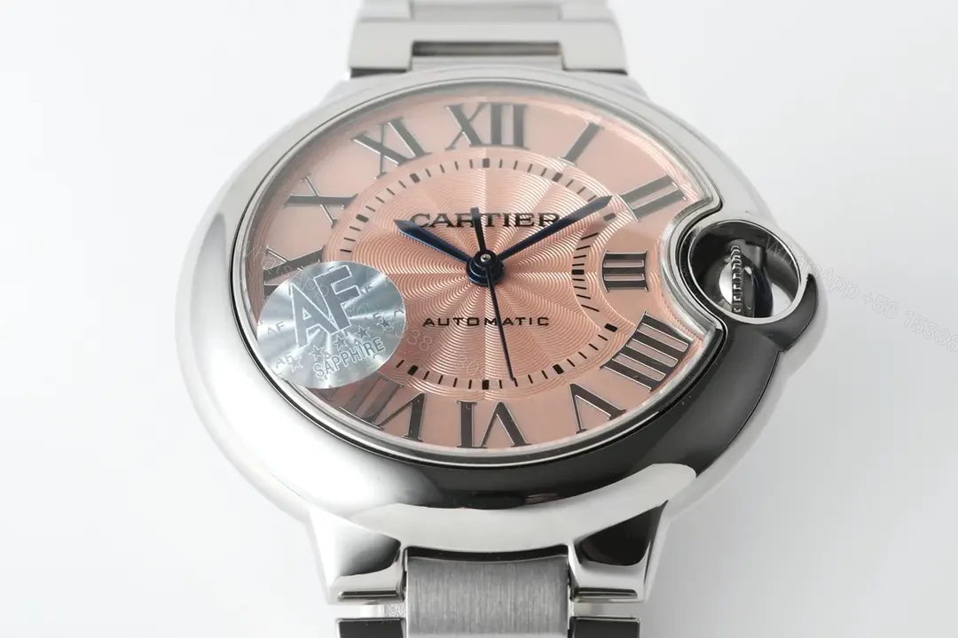 View 2 of KOR Factory Cartier 33mm Blue Balloon Watch – Stainless Steel with Pink Dial and Automatic Movement