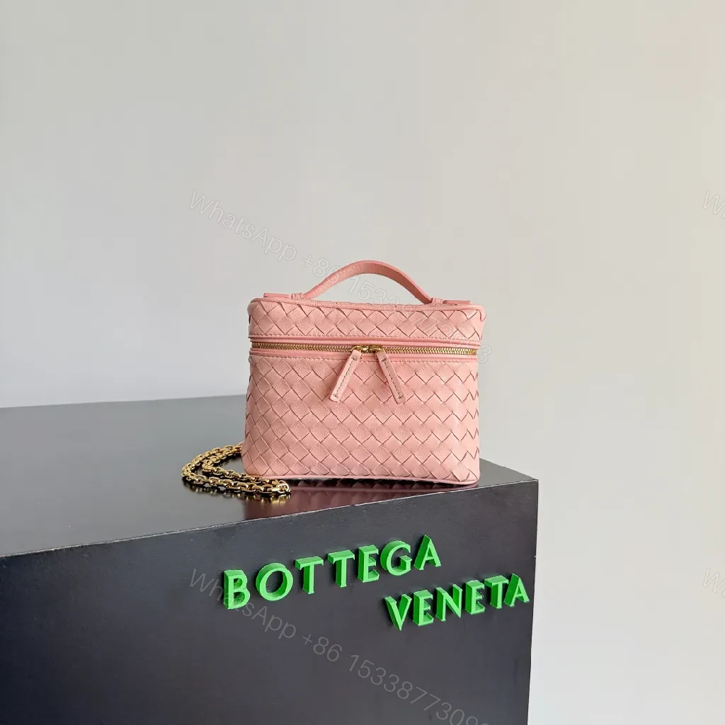 Soft Pink Woven Crossbody: Mini Luxe, Gold Hardware Set — view 1