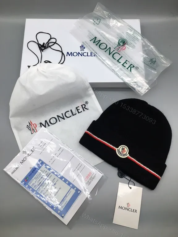 View 2 of Cozy Moncler Knit Beanie - Signature Patch, Black, Luxury