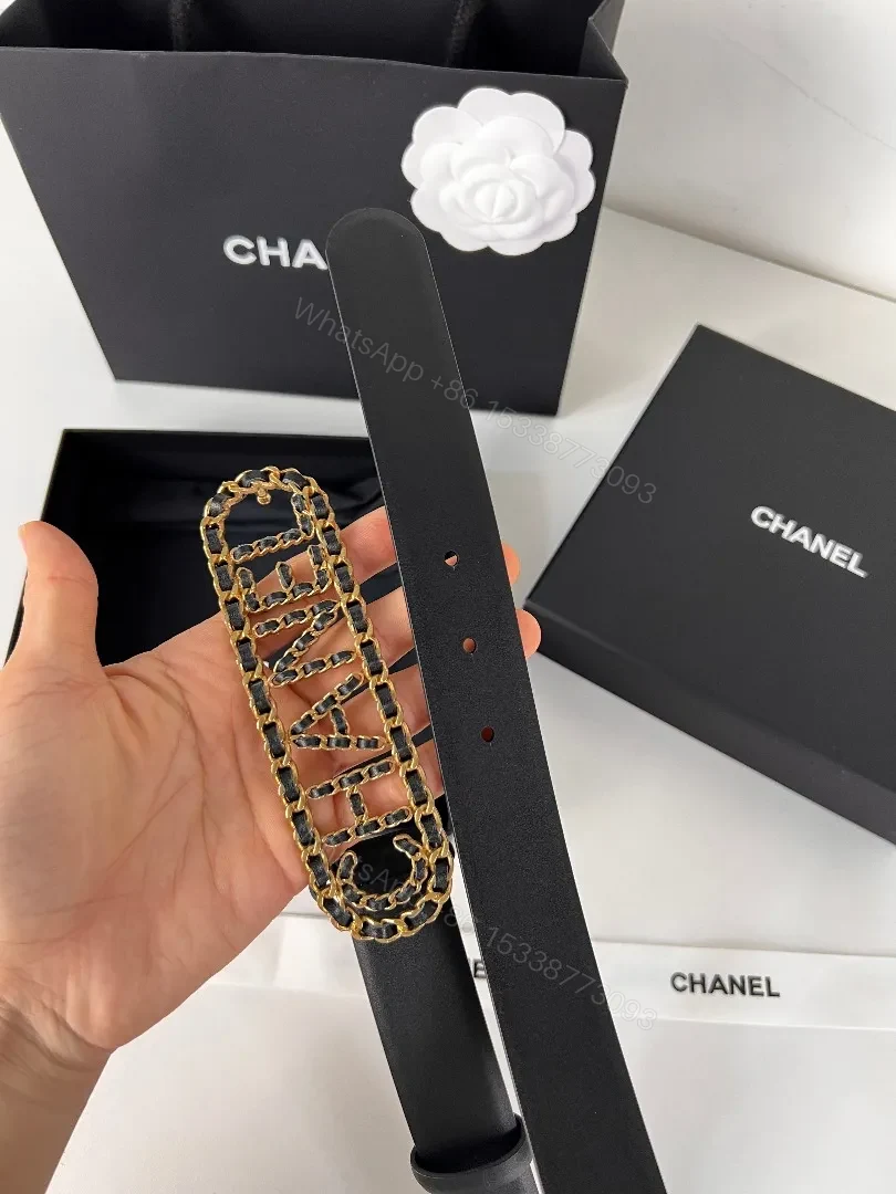 View 4 of Gold Chain Belt: Black Leather, Luxe Minimalist Style, Adjustable