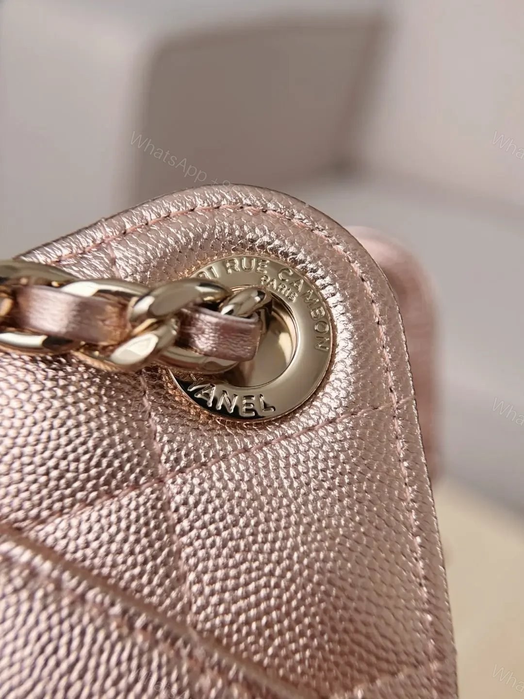 View 7 of CHANEL 25 Bag Mini Rose Gold Caviar Leather