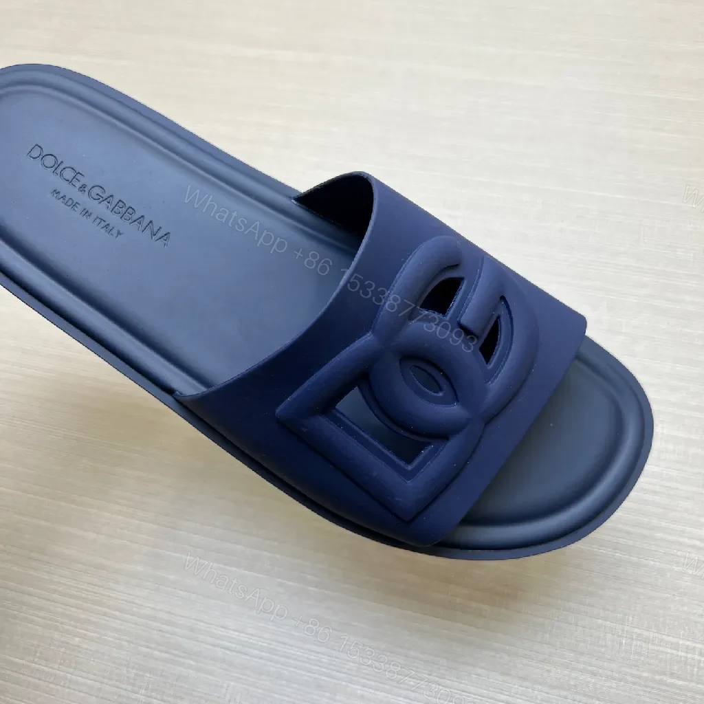 View 7 of Navy Slide Sandal: Premium Leather-Trim, Cushioned Comfort