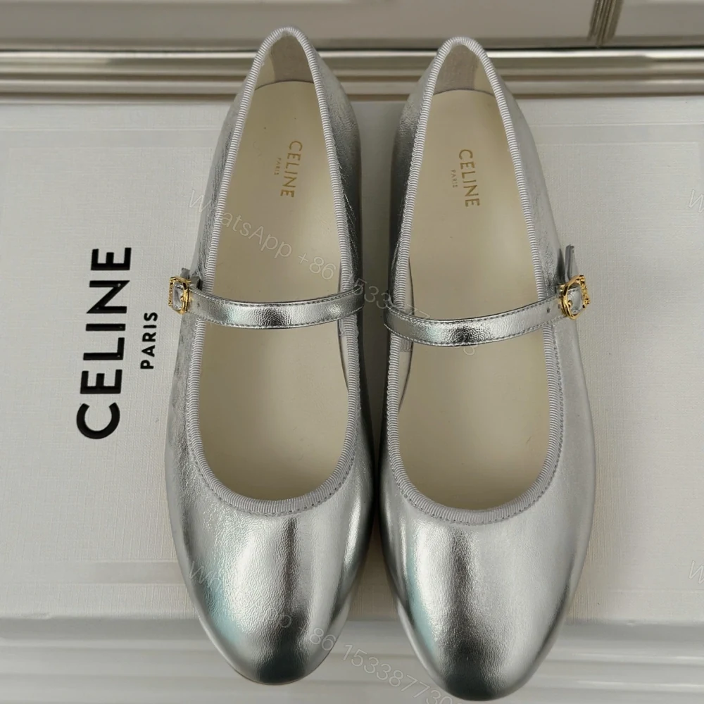 高仿Celine*345703555復古瑪麗珍單鞋金屬漆銀色免檢版 — view 1