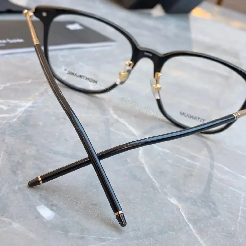 View 2 of Bold Titanium Glasses: Black & Gold, Modern Round-Square Frame