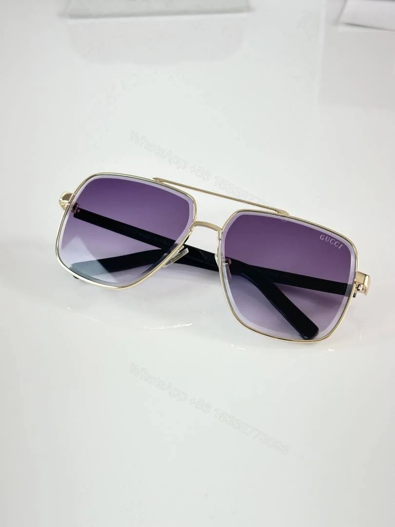 View 3 of First Copy Gucci Oversized Square Sunglasses Silver Frame Gradient Purple Lens