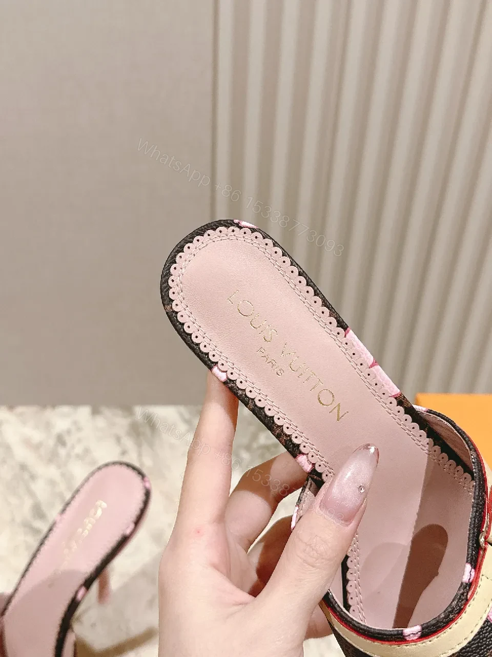 View 4 of Pink Floral Embroidered Slip-Ons: Luxe Everyday Flats