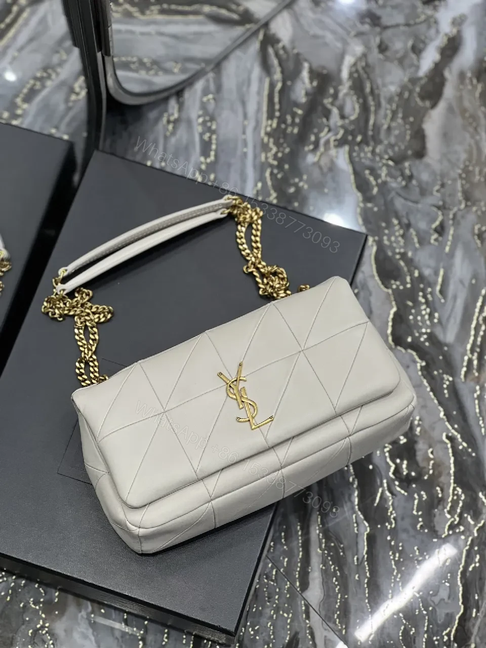 View 5 of Quilted Neutral Crossbody Bag — Gold Chain, Subtle Luxe