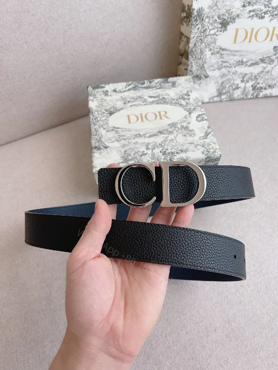 View 7 of Chic Black Leather Belt with Signature Buckle - Minimalist Luxury Belt