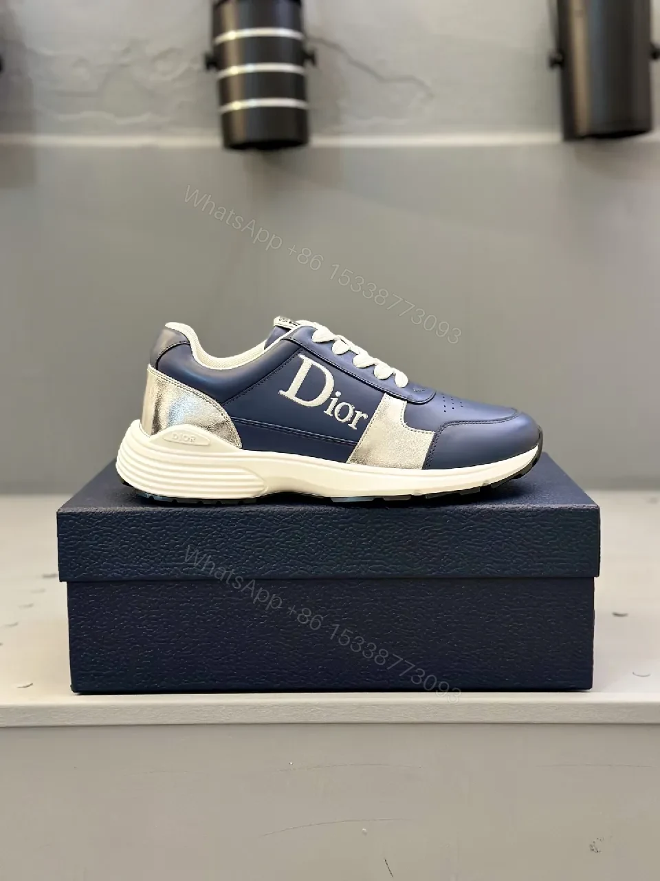 View 6 of Navy Leather-Like High-Top Sneaker | Smart Casual Comfort