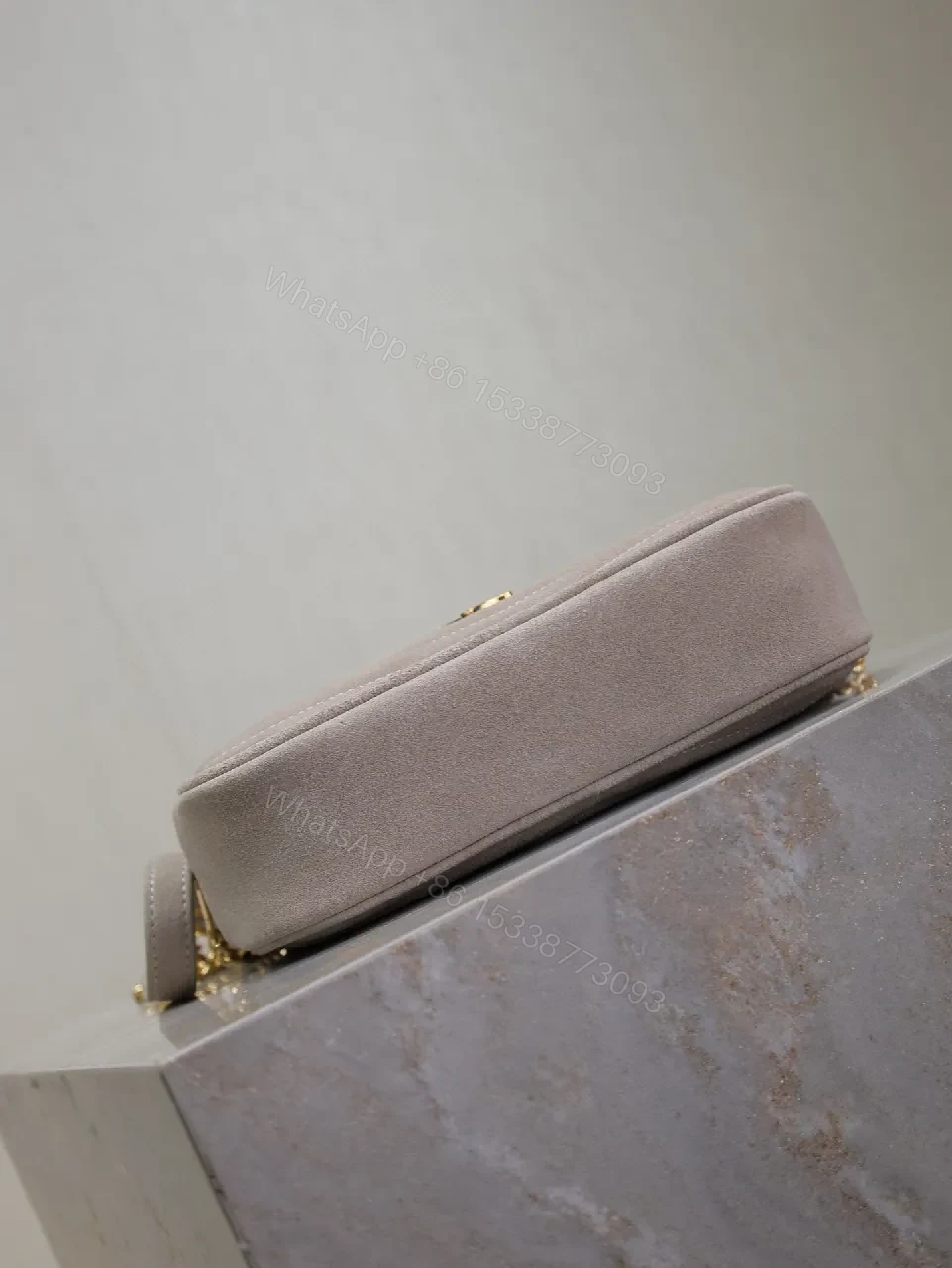 View 9 of Quilted Suede Crossbody with Gold Hardware Bag