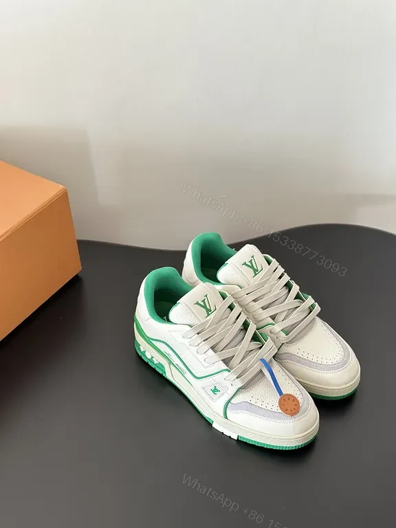 View 9 of Green LV-Inspired Leather Sneakers: Comfort & Distinctive Detailing