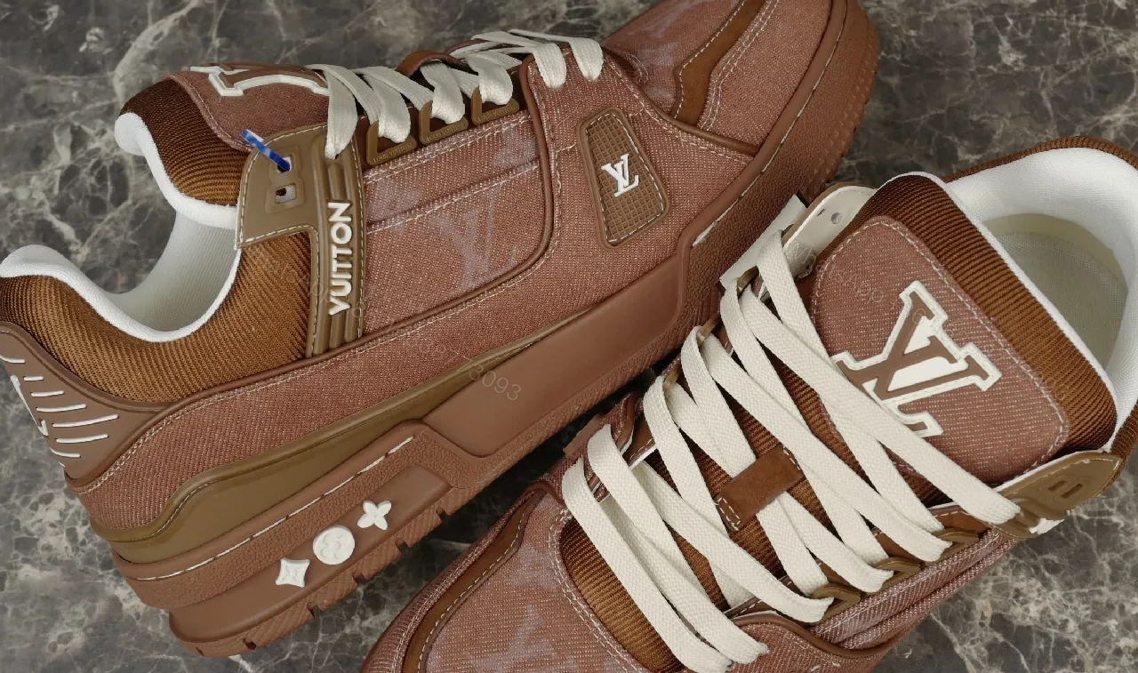 View 9 of Brown Leather & Mesh Louis-Style High-Top Sneakers, Cushioned Comfort