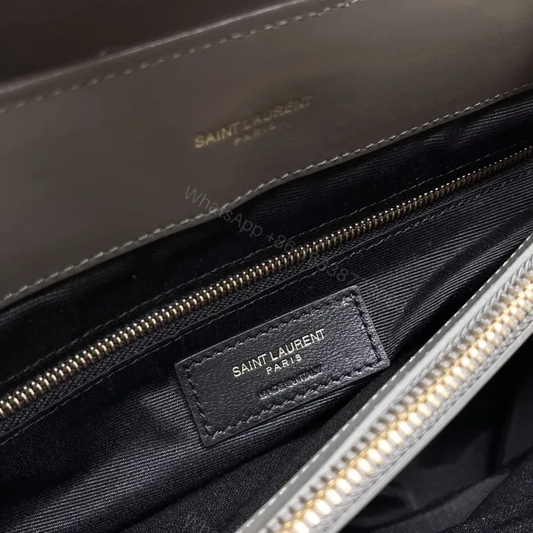 View 6 of Chic Quilted Gray Leather Flap Bag with YSL Gold Monogram