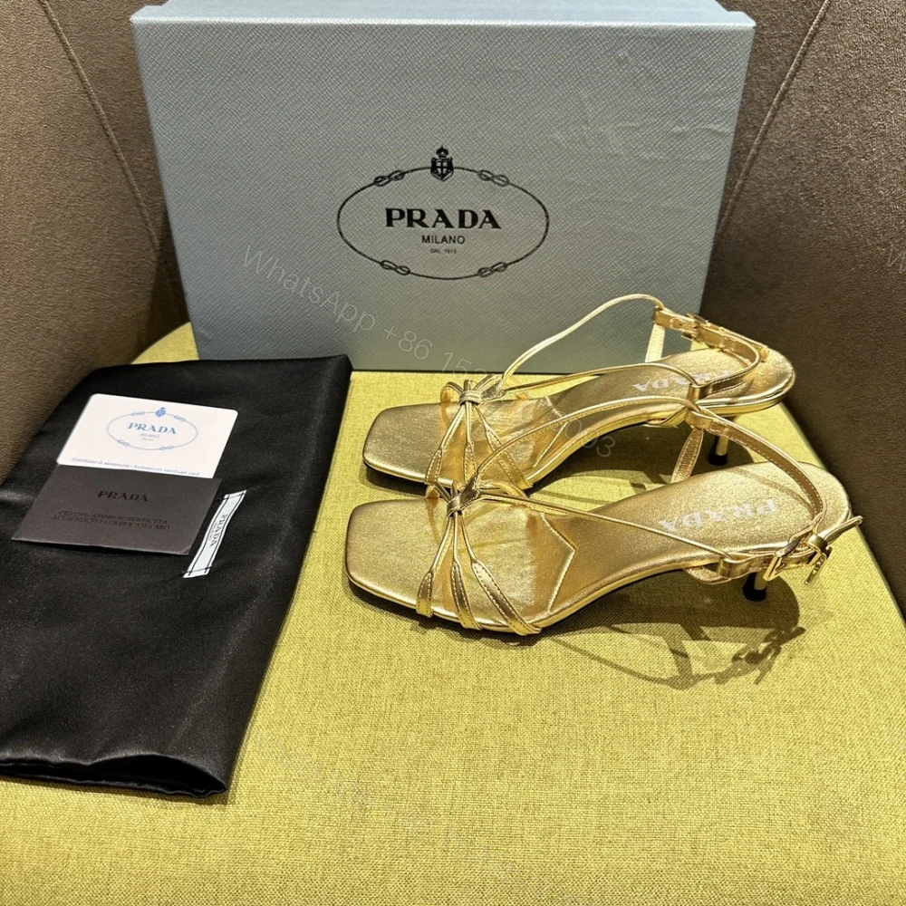 View 8 of 高仿Prada*1X504N方頭一字中踭涼鞋5.5CM金色免檢版