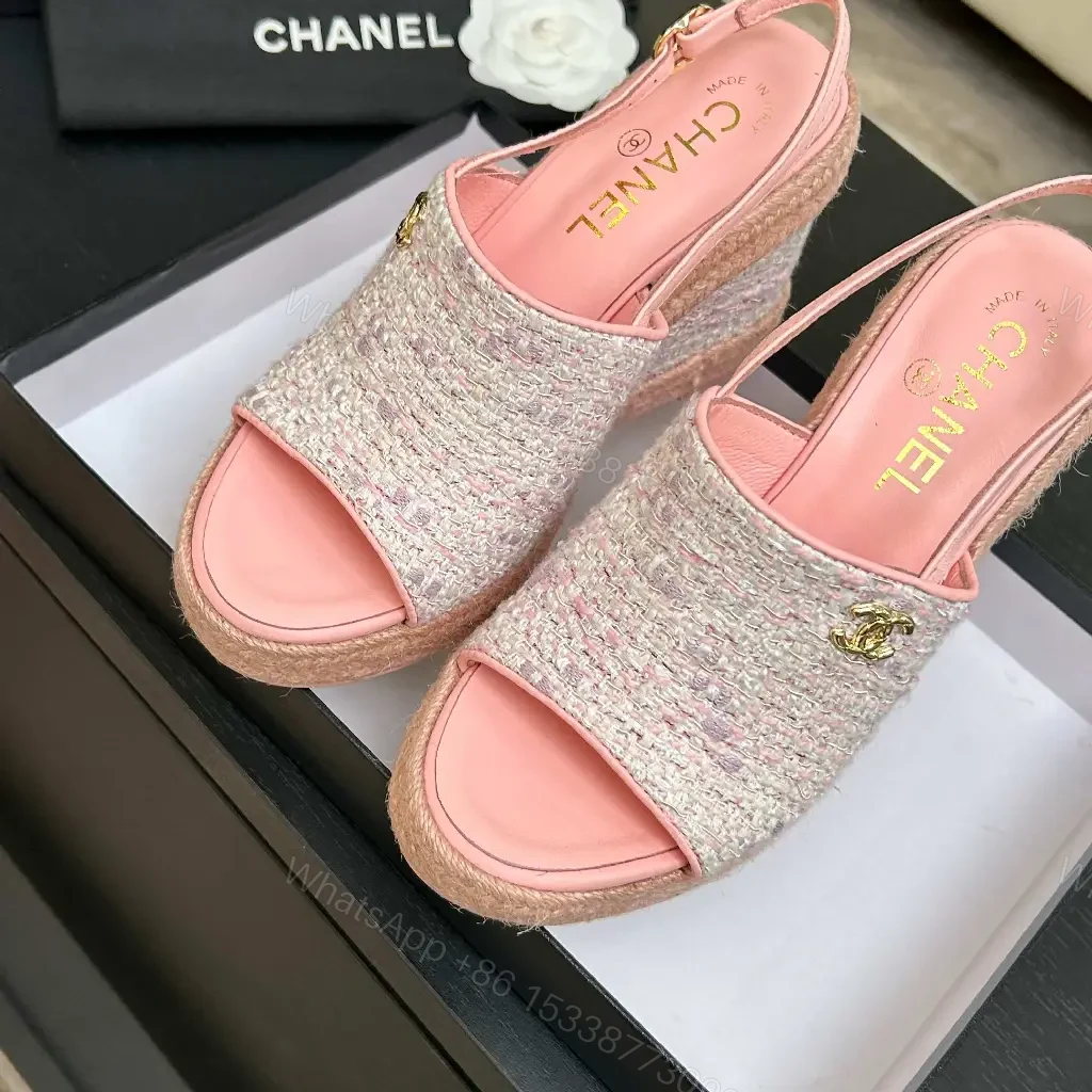 View 9 of Textured Pink Espadrille Wedges – Knit Upper, Platform Glam