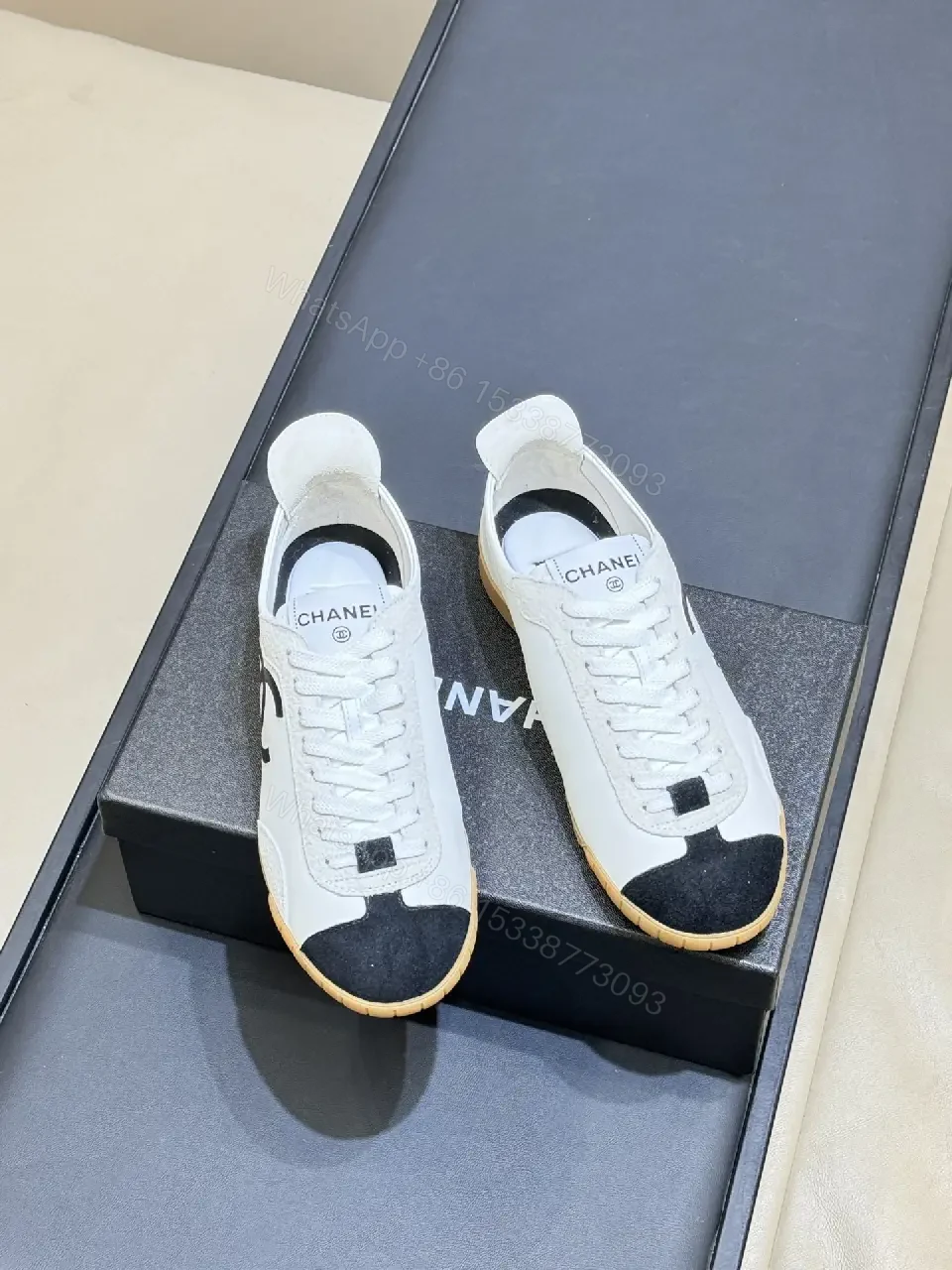 View 3 of Minimalist White Low-Top Trainers with Premium Trim and Gum Sole