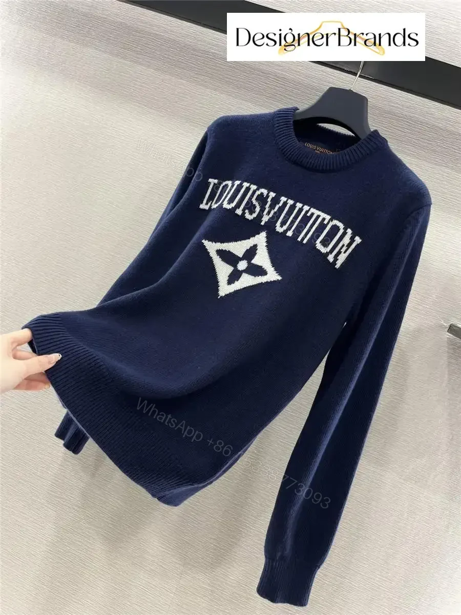 View 6 of Lux Navy Knit Crewneck with Bold Logo — Luxury Streetwear Sweater