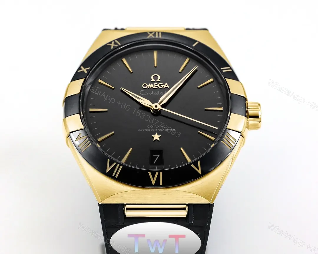 View 5 of Omega Constellation Meteorite Series 5th Generation 41MM Black Dial Gold Tone Watch with Black Leather Strap