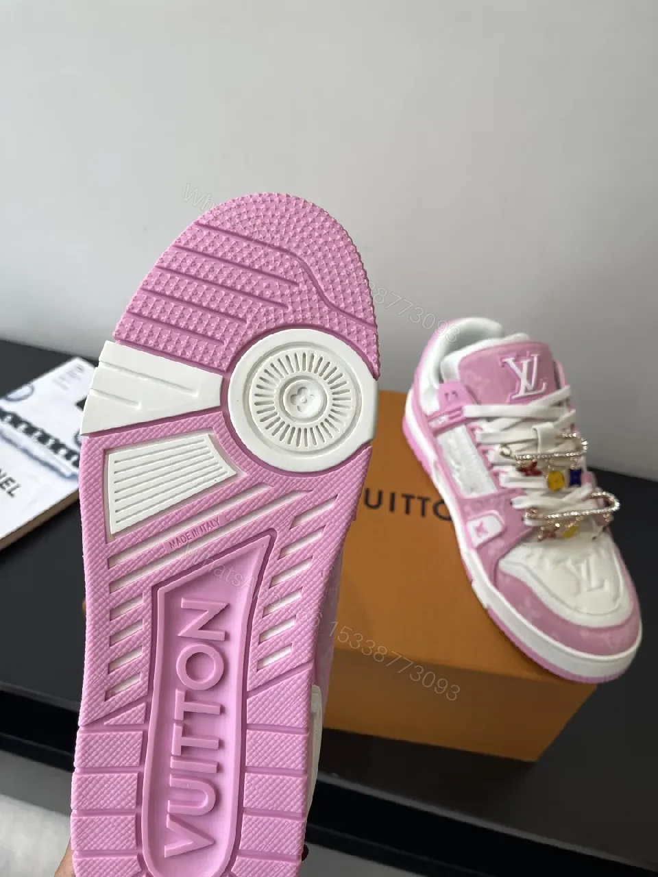 View 7 of Pink & Ivory Designer-Influenced High-Top Sneakers with Comfort