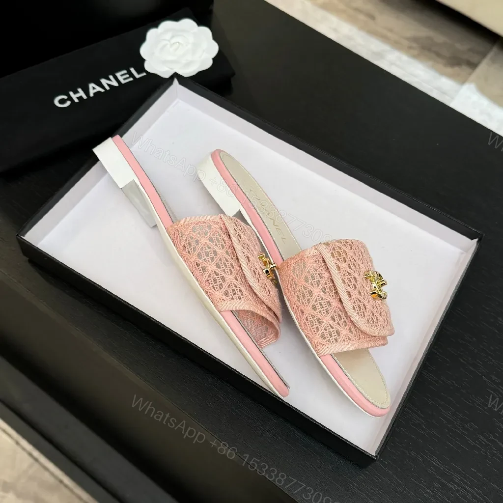 View 7 of Pink Lace Slide Sandals, Cushioned insole, Couture-Inspired Comfort