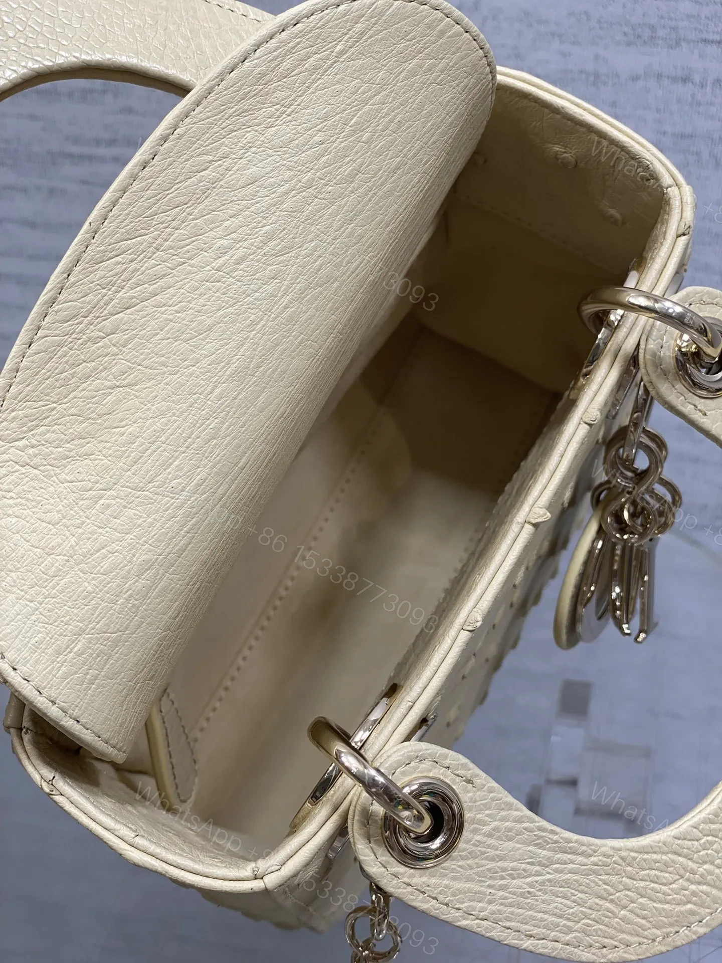 View 6 of Christian Dior Mini Lady Dior bag in Beige ostrich leather