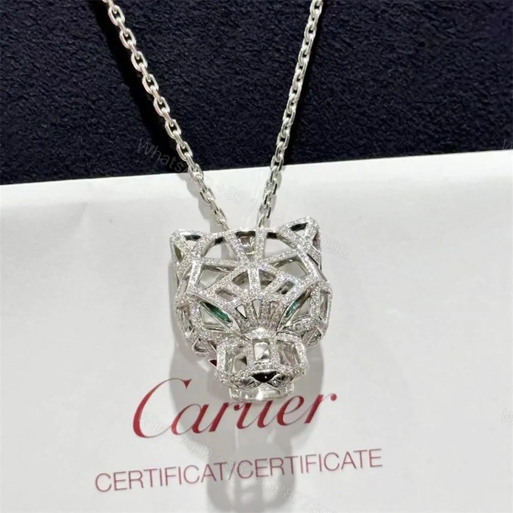 Panthere De Cartier Hollow Head Necklace Full Pave Diamonds — view 1