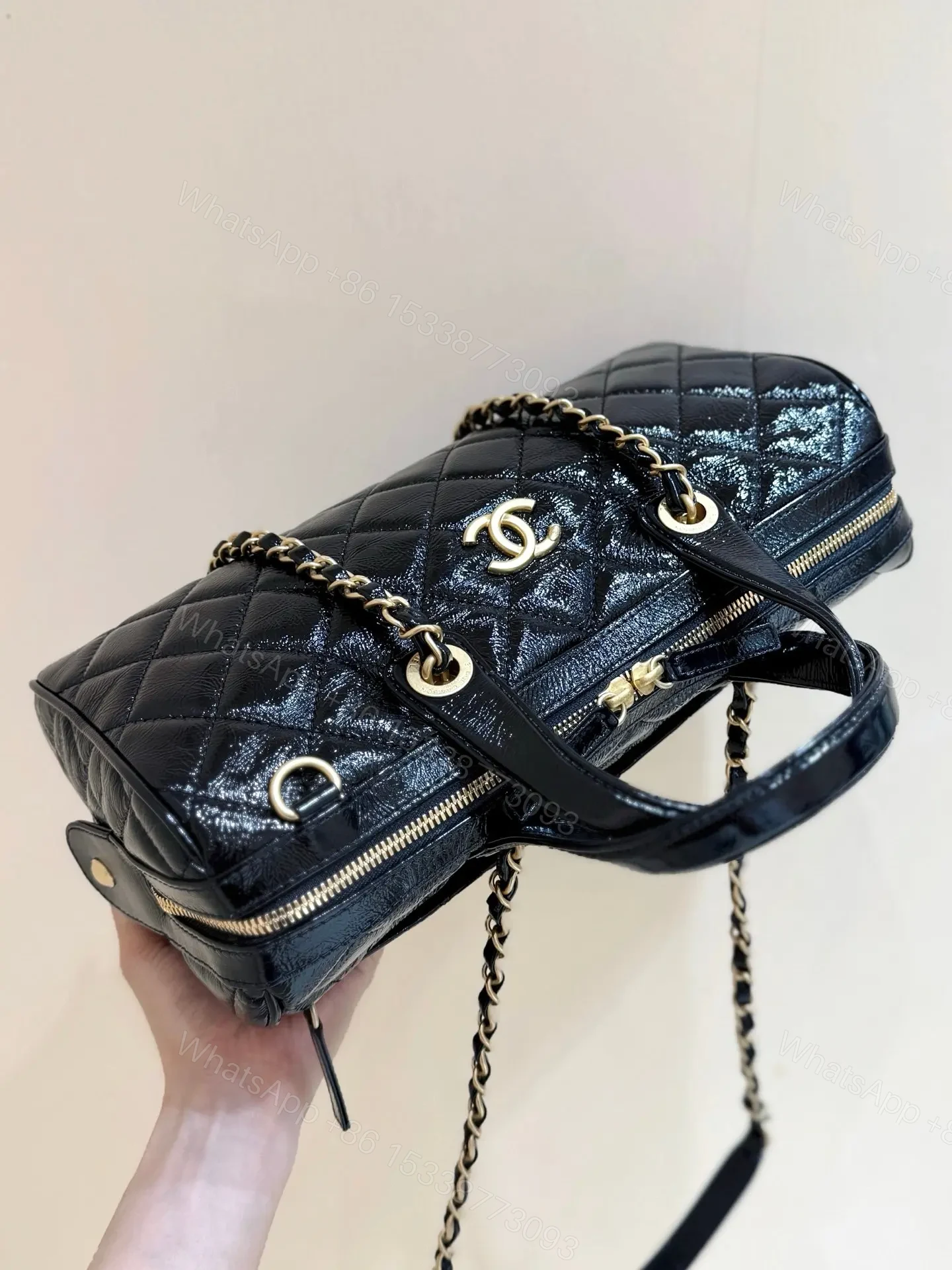 View 4 of Chanel 25K Bowling Bag in Black Caviar Leather Gold Hardware