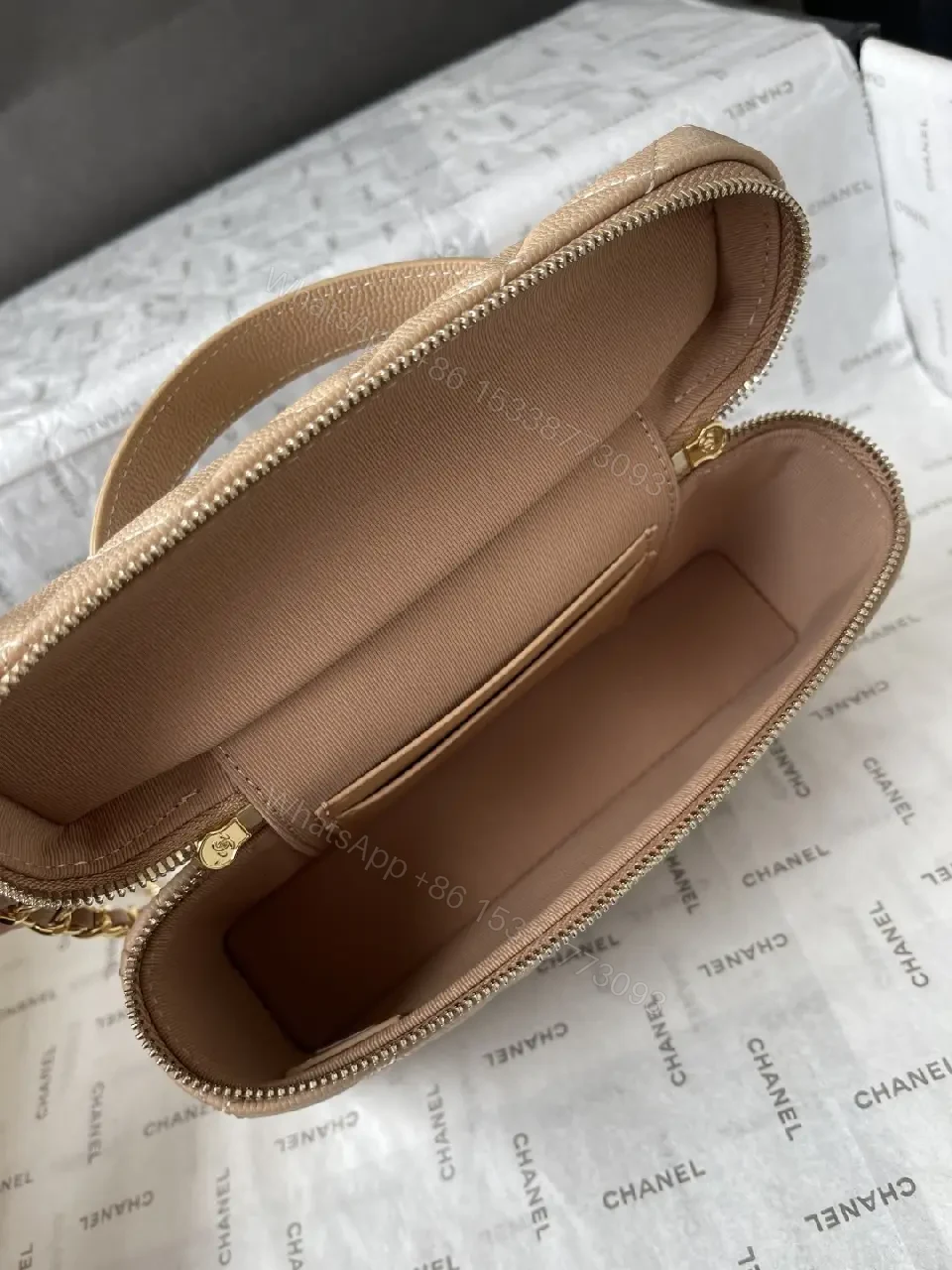 View 10 of Taupe Quilted Crossbody: Lambskin, Gold Chain, Classic Glamour