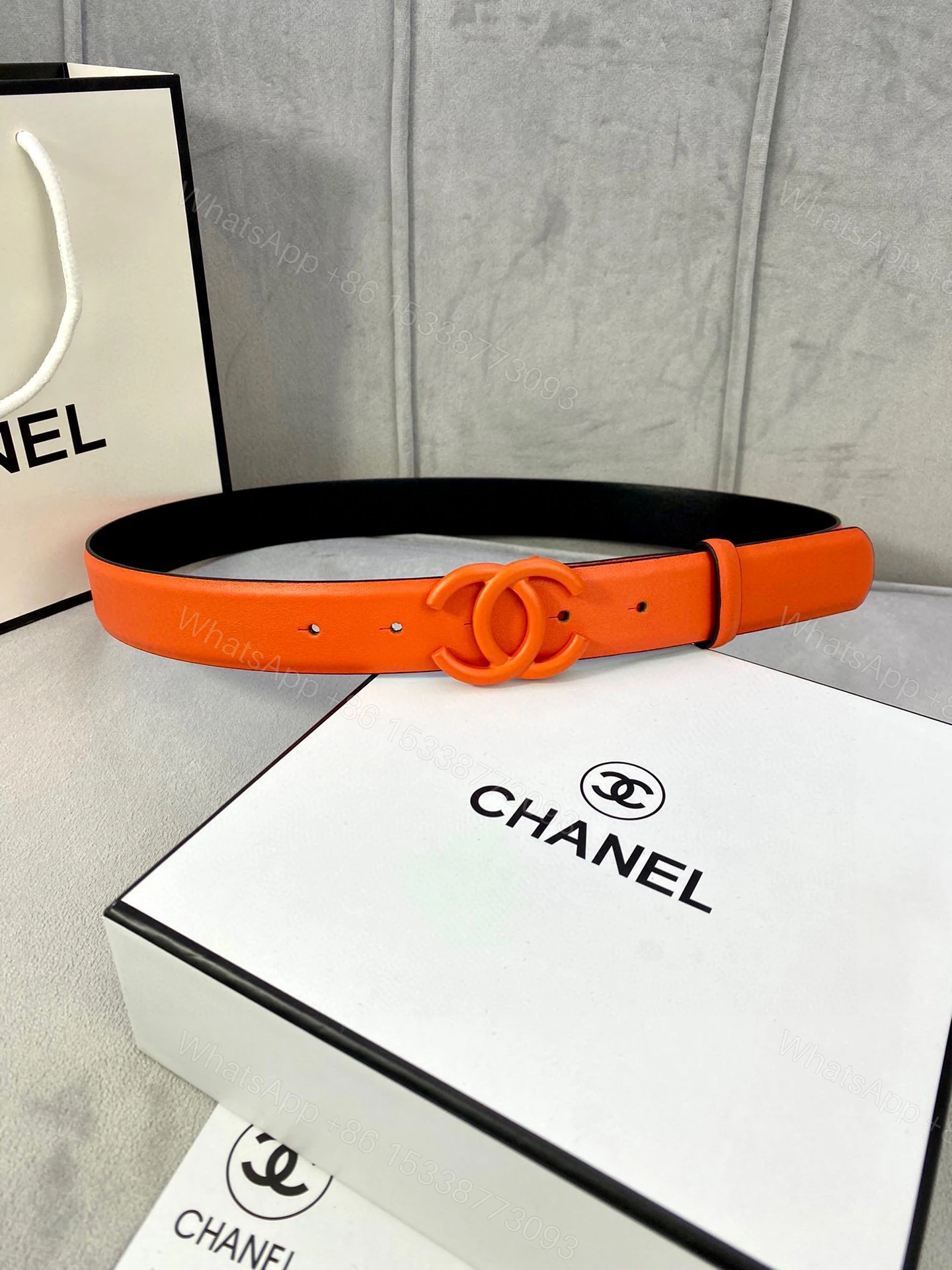 Chanel橙色双C扣女士皮带 高仿小香风时尚百搭腰带 — view 1