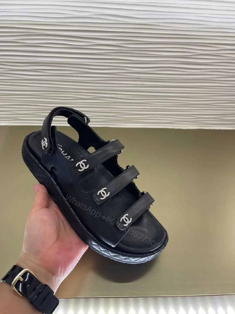 Black Leather Slingback Sandal with Logo Straps - All-Day Comfort — view 1