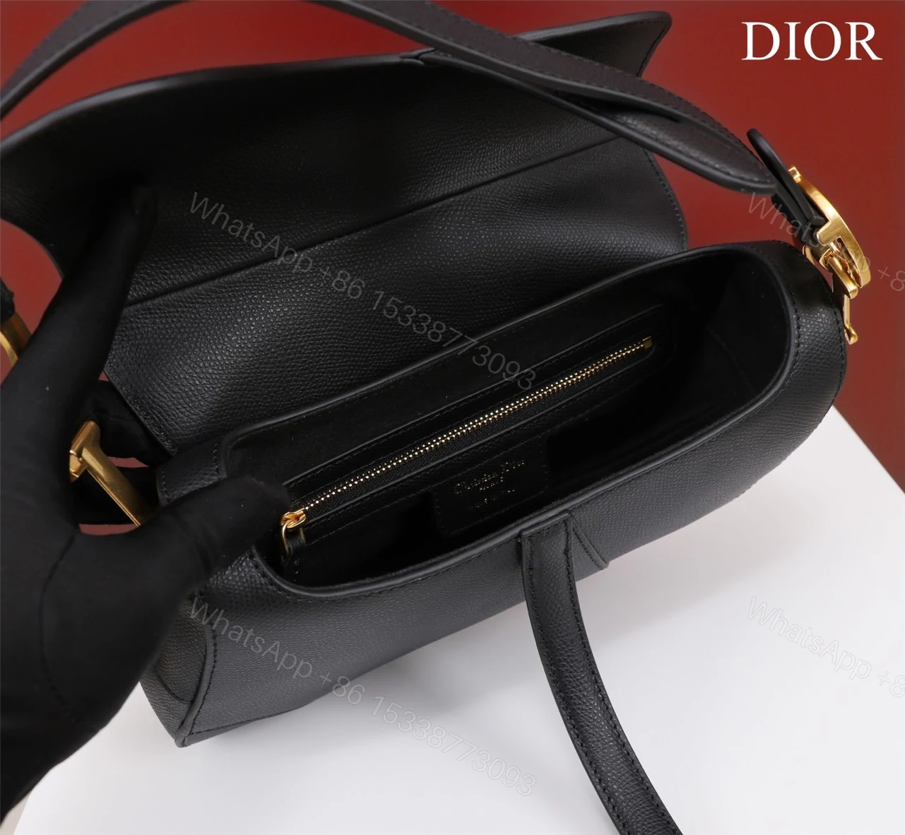 View 3 of Dior Saddle 11 Handbags Black With Lock Yellow Gold 25x20x6.5cm
