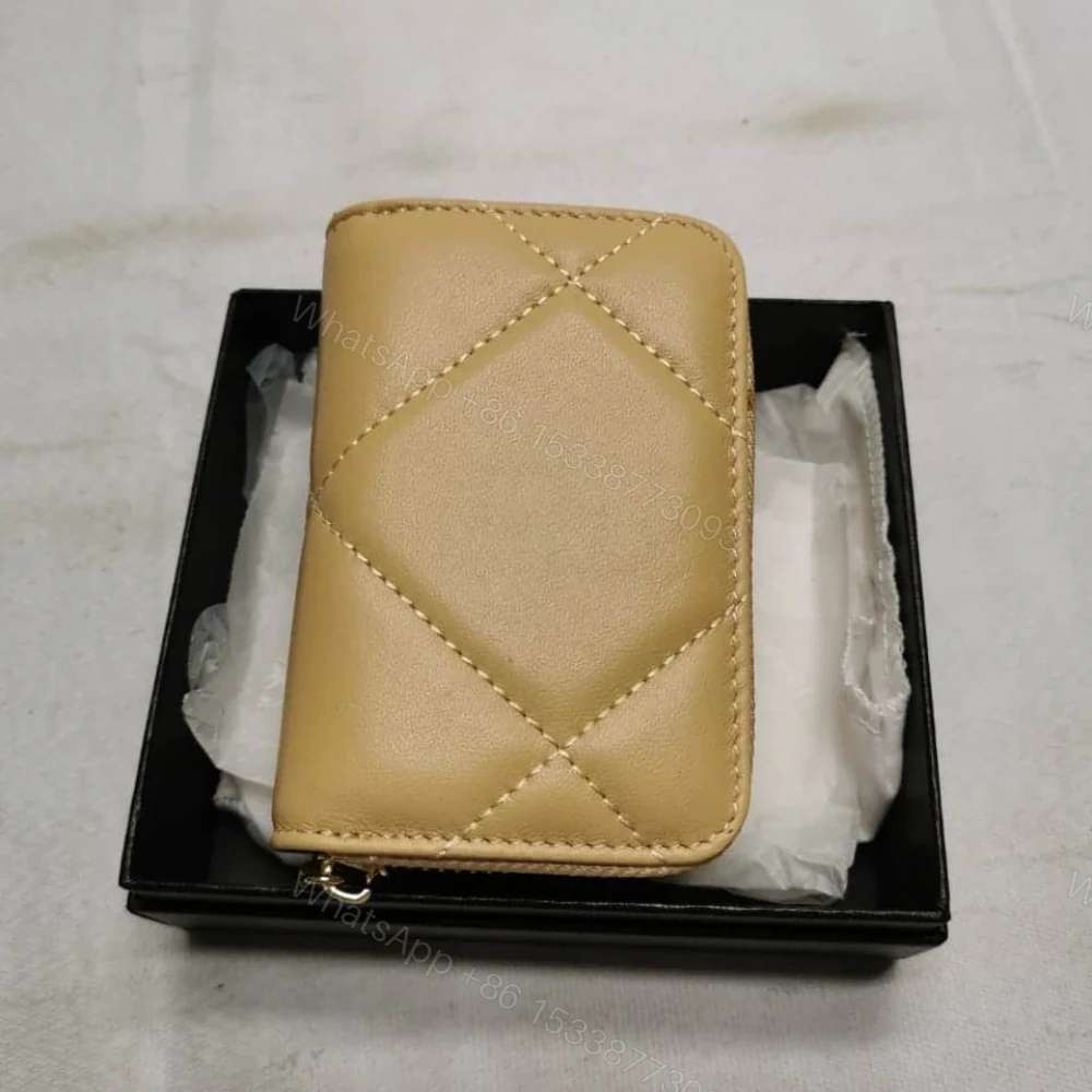 View 4 of Chanel 19 Card Holder With Zipper Leather Beige Wallet 10Cm
