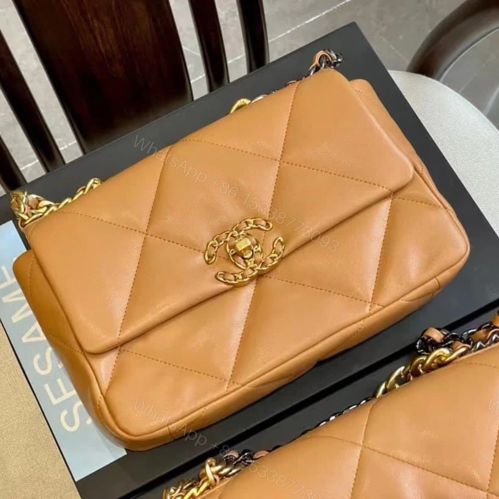 View 7 of Chanel 19 Flap Bag Shiny Gold And Silver Tone Camel 26Cm AS1160 B04852 NB356