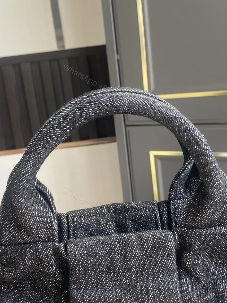 View 8 of Chic Black Denim Mini Bag with Gold Emblem