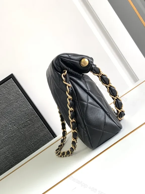 View 6 of Chic Quilted Flap Bag: Black Leather, Gold Hardware, Multi-Use