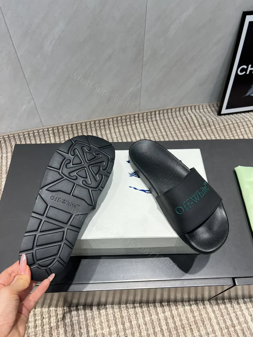 View 3 of Premium Black Slide Sandals – Subtle Logo Comfort