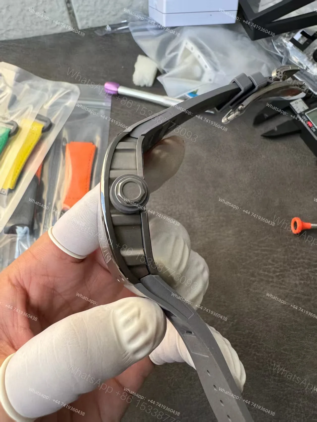 View 21 of Richard Mille RM 055 Grey Ceramic Vaucher Free-Sprung Grey Rubber Strap Custom Super Clone