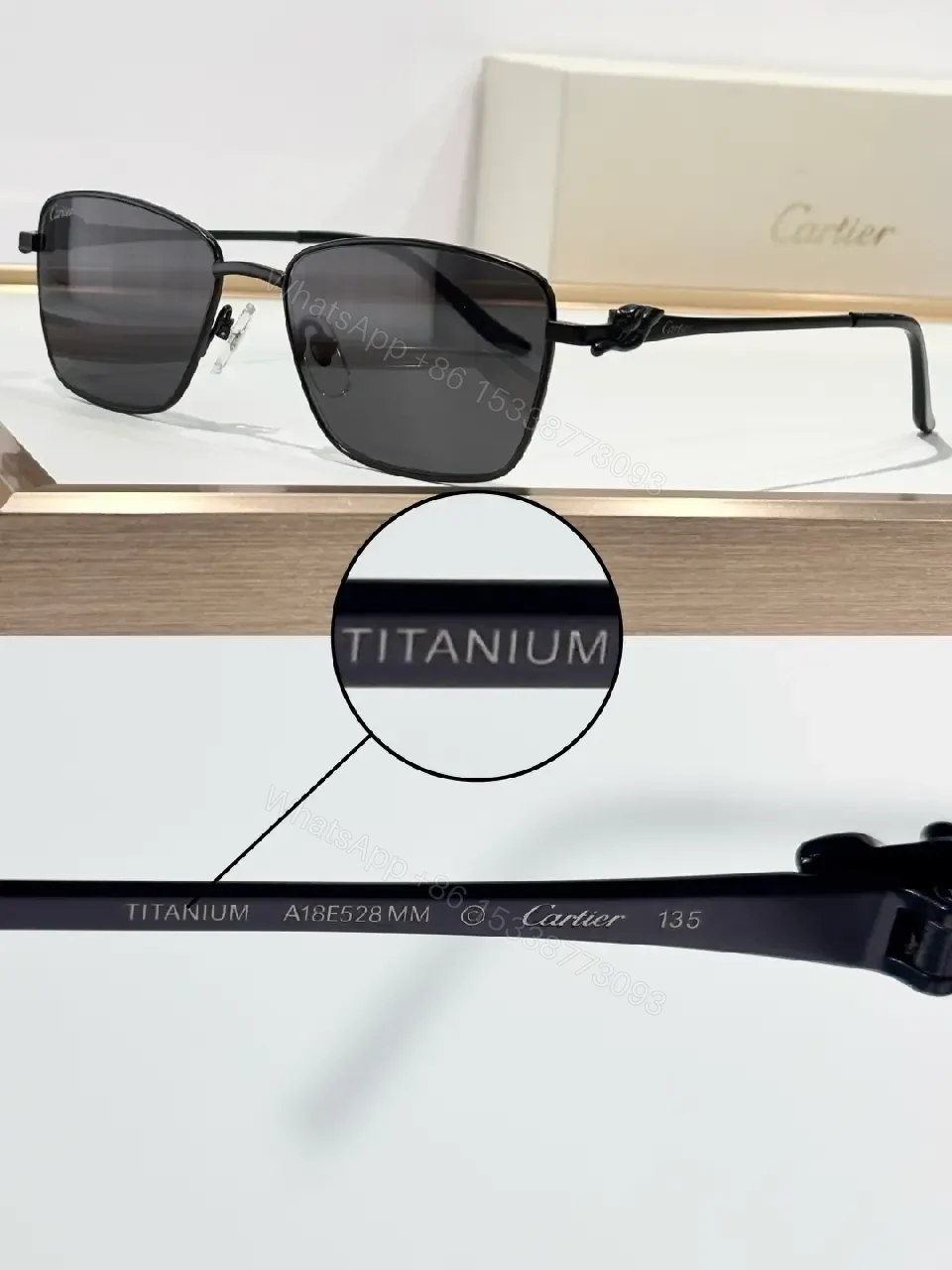View 2 of Lux Titanium-Frame Sunglasses with Cartier Detailing