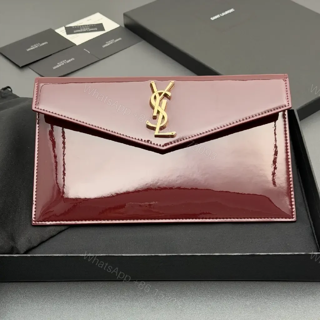 View 5 of Magenta Patent Envelope Clutch with Gold Monogram - Luxe Style