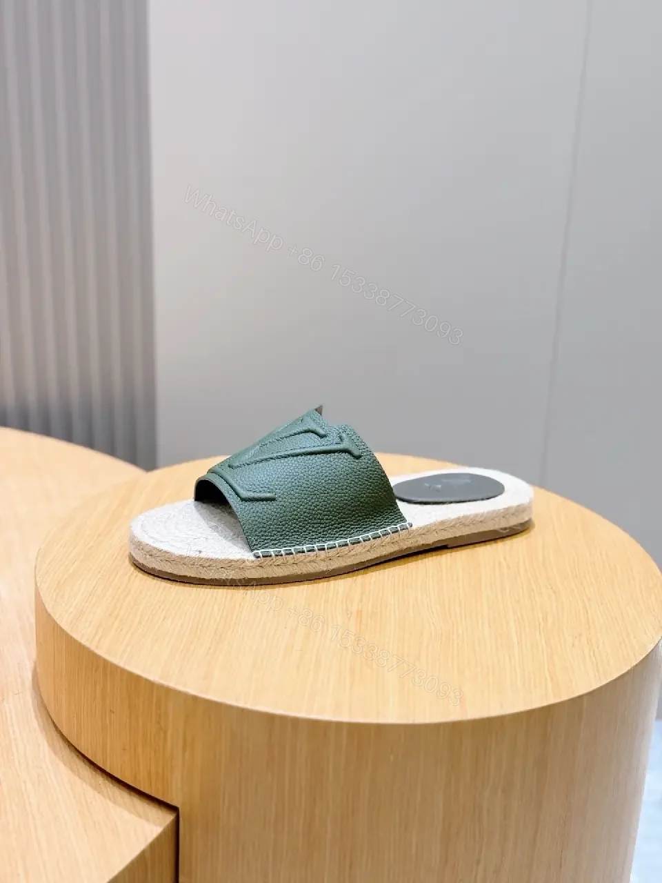 View 3 of Patterned Leather Slides – Embossed Crest, Contoured Comfort, Luxury Style
