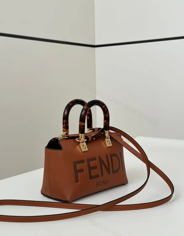View 4 of Tan Leather Crossbody with Fendi Roma Monogram Crossbody Bag