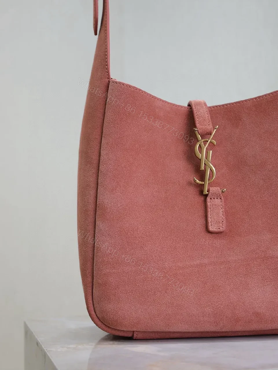 View 7 of Soft Suede Shoulder Bag - Rose + Suede + Everyday Luxe + YSL Hardware + Shoulder Bag
