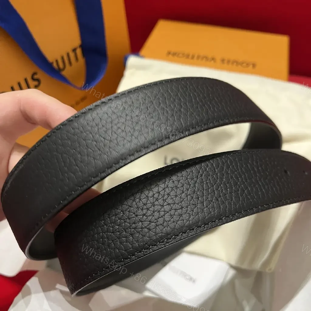 View 9 of Black Leather Belt with Silver LV Buckle - Sleek Classic Style