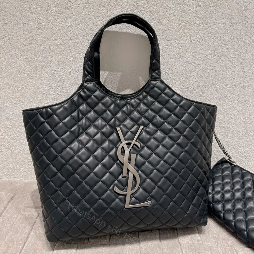 View 2 of Saint Laurent Icare Shopping Bag In Quilted Black Silver 40Cm