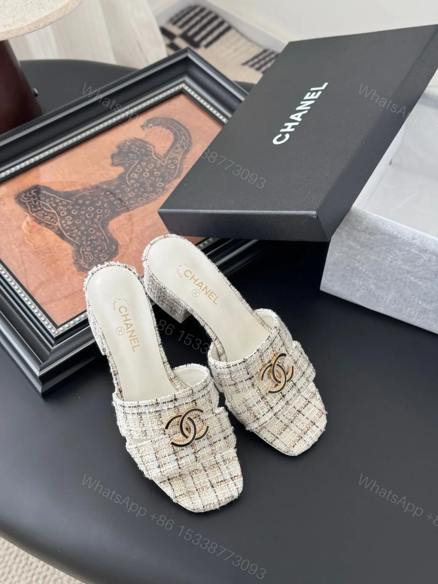 View 6 of Chanel Women Cream Tweed Slides